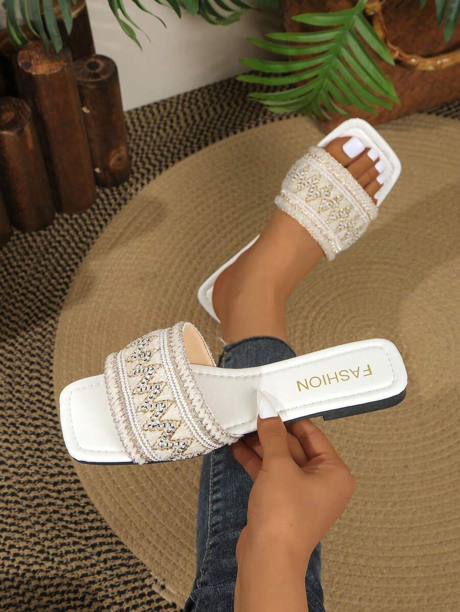 Women's Bohemian Style Flat Toe-Post Sandals, Fashion Low-Heel Summer Casual Slip-On Slippers For Home & Holiday