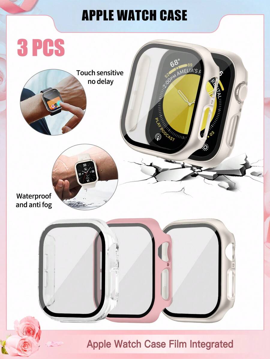 3-Piece Men's And Women's Protective Case With Tempered Film Compatible With Apple Watch Case 38mm, 40mm, 41mm, 42mm, 44mm, 45mm, 49mm 10(42mm) 10(46mm), With Screen Protection Film Fully Covering Hard Case Protection Compatible With Apple Watch Series 8 7 6 5 4 3 2 1 SE Ultra