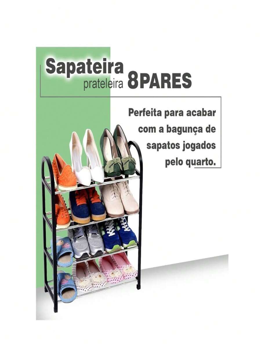 Sapateira 4 andares Organizador de Sapatos Tenis 8 Pares Desmontavel Movel Preto