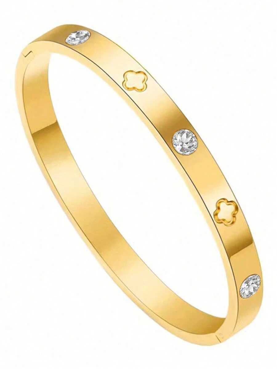 1 pulsera de moda de acero inoxidable con incrustaciones de diamantes de imitación para mujeres, adecuada para uso diario