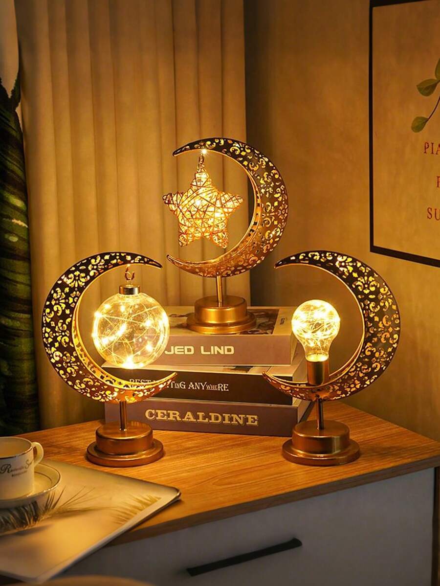 1 pièce La nouvelle lampe boule en fer forgé et LED à lune creuse. Lampe décorative d'ambiance avec fil de cuivre LED (batterie incluse). Lampe de table de fête, modélisation d'ambiance. Cadeau pour amis et famille, convient à tous. Idéal pour la décoration de Noël, Thanksgiving, Saint-Valentin. Article raffiné.
