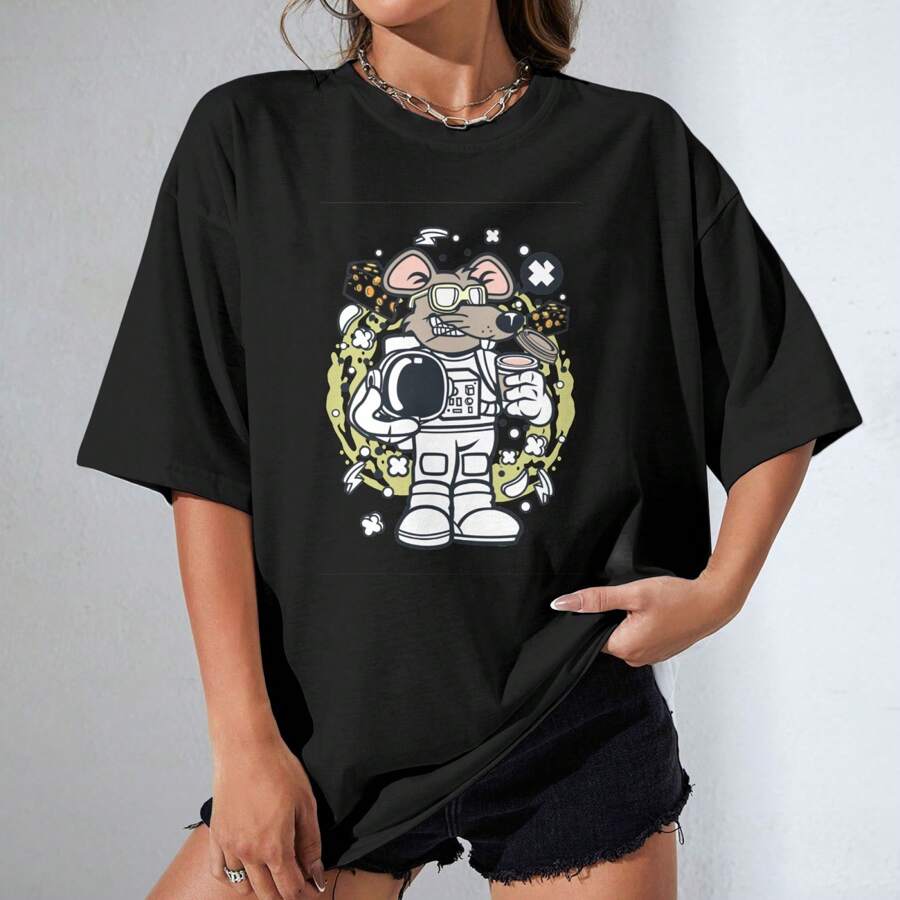 Astronaut Mouse - Themed 100% Cotton Unisex Oversized T - Shirt For Fashion - Forward Adults