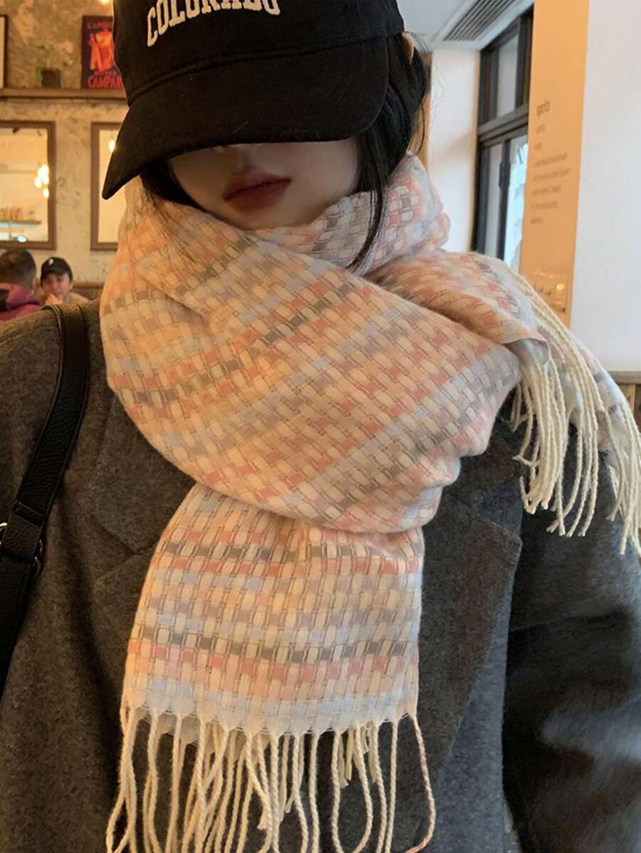 1pc Women's Premium Fuzzy Scarf, Stylish Korean Version, Thick Mohair, Suitable For Autumn And Winter Accessories Women