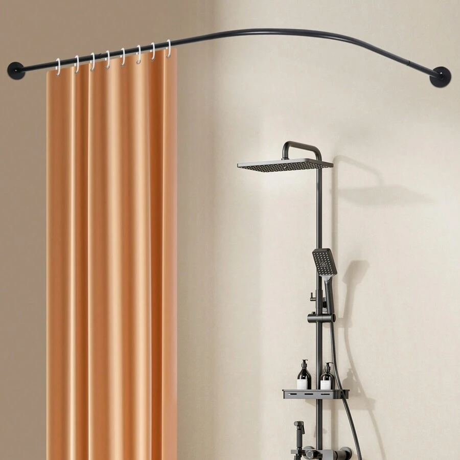 Eatssode Barra de cortina de ducha en forma de L de 70-95 x 105-165 cm, barra de cortina de ducha ajustable, barra de ducha de acero inoxidable, accesorios de baño, decoración de regreso a la escuela, decoración de otoño
