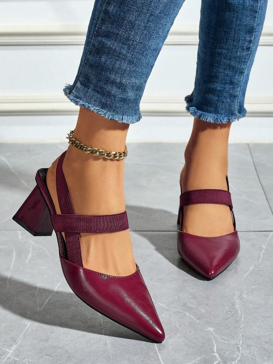 Vintage Red Closed Toe Sandals Women, Chunky Heel Strap Fashion Minimalist Comfy High Heels