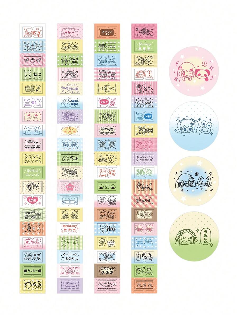 Cute Cartoon Doodle Decorative Sticker Rolls, High-Quality Scrapbooking Supplies,School Supplies,Back To School