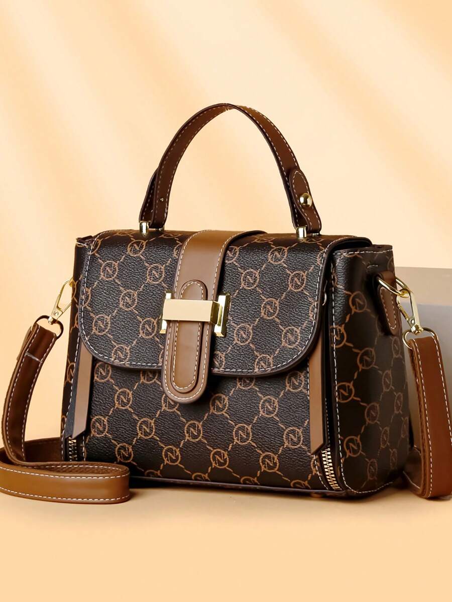 Fashion Pattern Handbag, Large Capacity Middle-Aged Ladies Tote Bag, Double Arrow Design