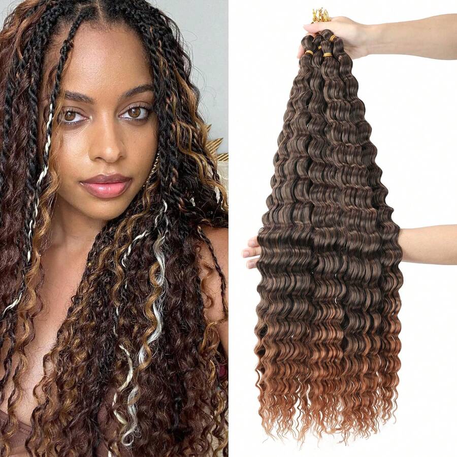 6Packs Ocean Wave Crochet Hair ,30Inch Black Deep Wave Braiding Hair For Women Synthetic Curly Crochet Hair Extensions Wavy Braiding Hair Bohemian Crochet Braids