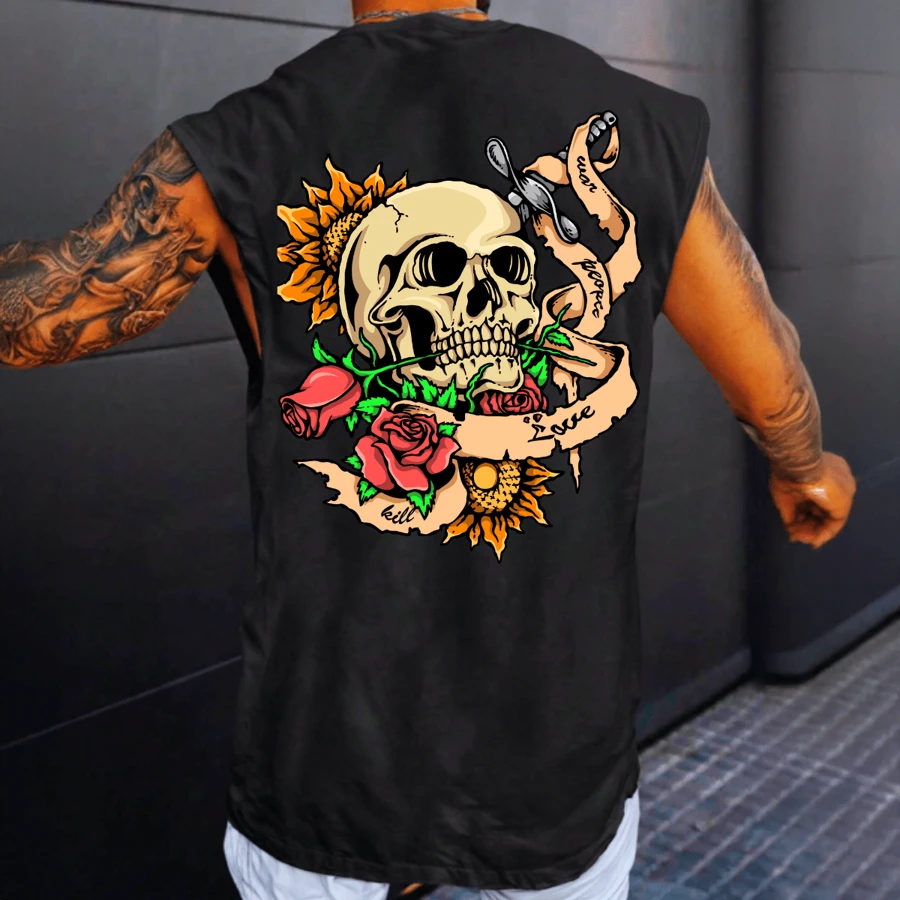 Regata Oversized Streetwear Exclusiva de Caveira e Rosas Skull Casual