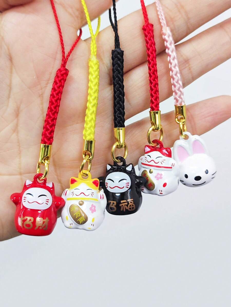 1pc Japanese Lucky Cat Keychain - Cute Maneki Neko Bell Charm, Perfect For Bags, Phones, And Keys, Adorable Lucky Cat Pendant With Omamori Charm For Prosperity And Protection