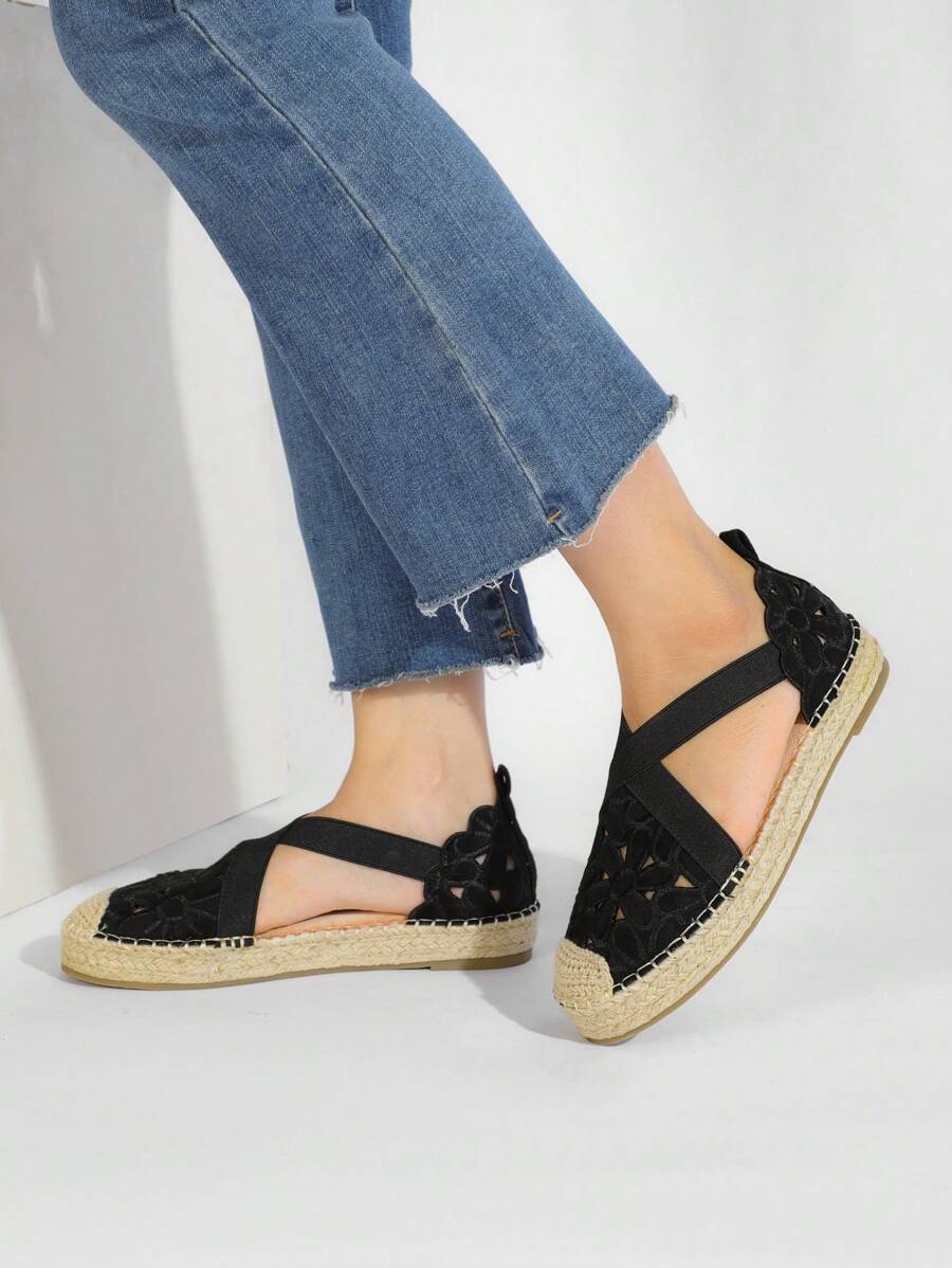 Dames vakantie geweven dikke bodem mode holle-out flats stijlvolle sandalen zomer sandalen voor dames