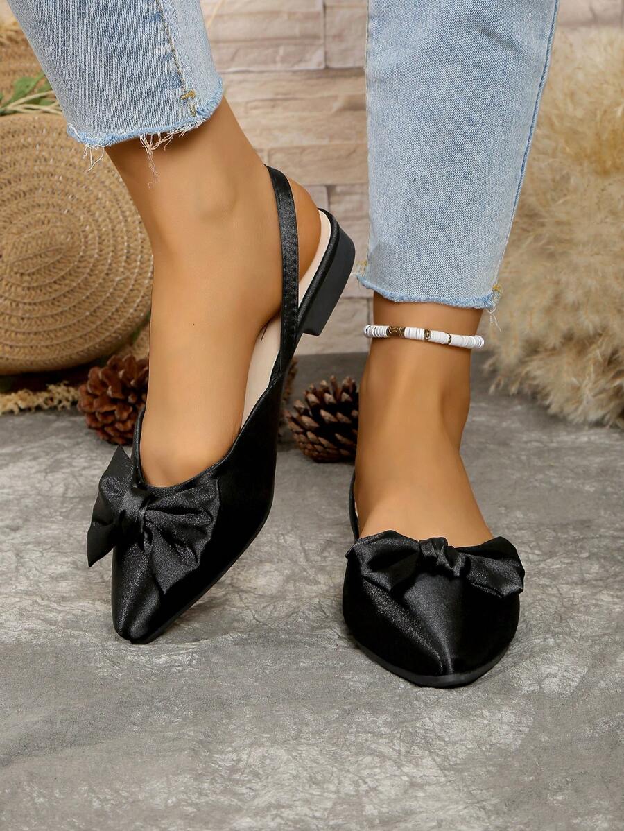 Ballerine dolci da ragazza con punta affusolata e fiocco, nuovi mocassini da slip-on per uso interno ed esterno, guida quotidiana e lavoro, con cinturino sul tallone, versatili con outfit casual
