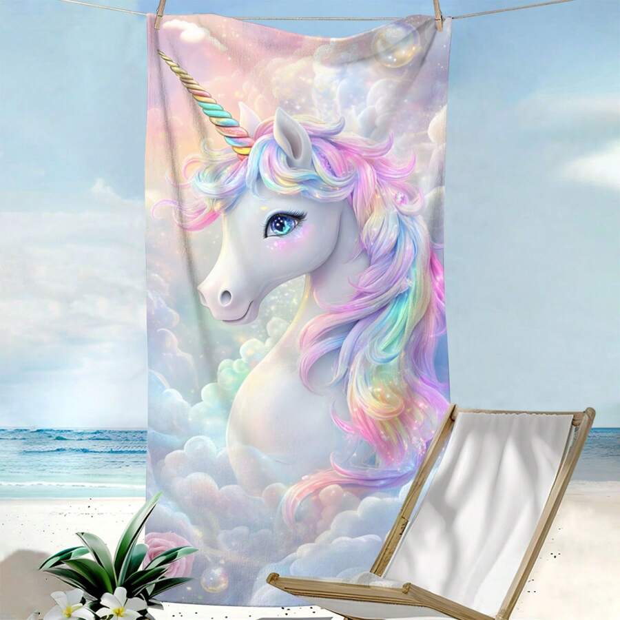 1pc Wave Design Microfiber Beach Towel, Printed Rectangular Beach Shawl Beach Mat Bath Towel Summer,Holiday