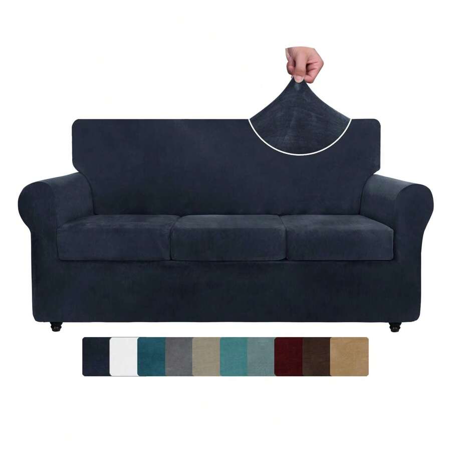 Deluxe Velvet Chair Cover With Armrests Elastic Chair Cover For 1/2/3/4 Seater Living Room Thickened Soft Armchair Cover Anti-Slip Pet Furniture Protective Cover