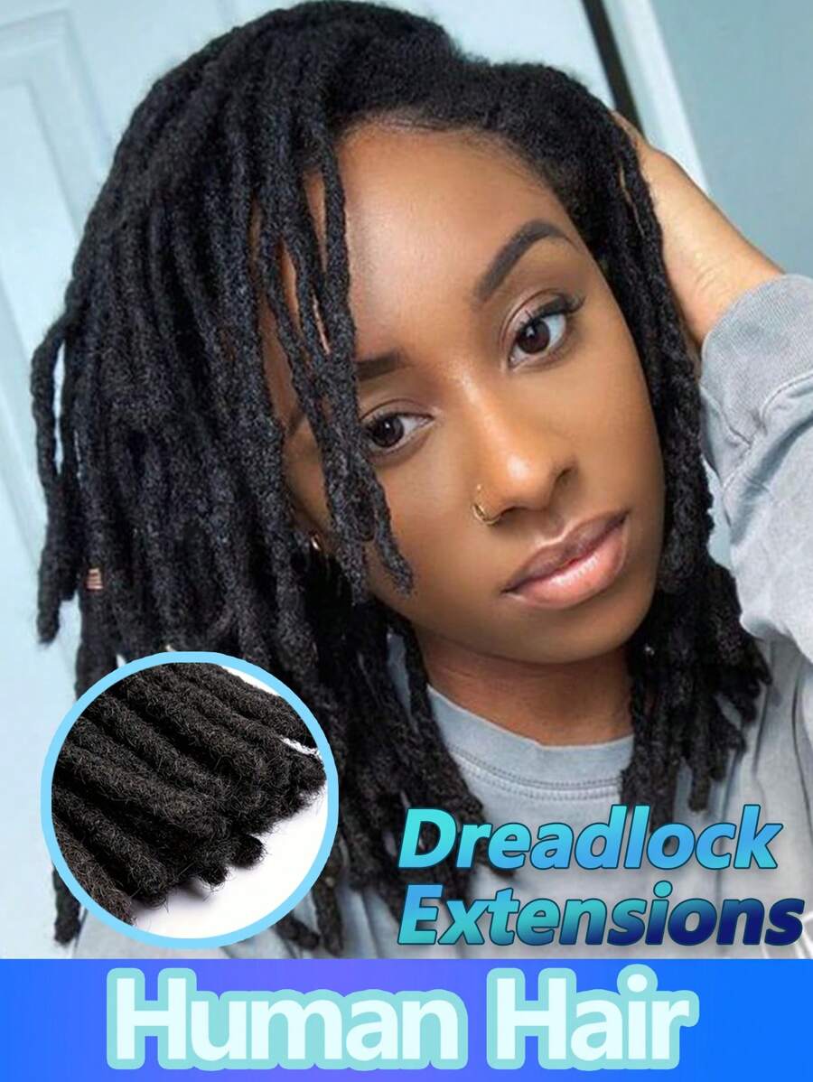 0.6cm Width 10 Strands Human Hair Loc Extensions Full Handmade Dreadlock Extensions For Men Women Kids Can Be Dyed And Bleached With Needle And Comb 100% Unprocessed Natural Black