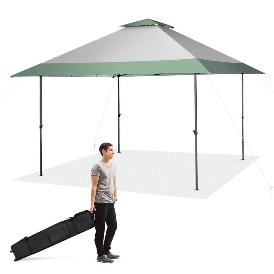 Homasis 13'x13' Outdoor Patio Pop Up Canopy Tent Sun Protection W/ Wheeled Bag Green & Grey
