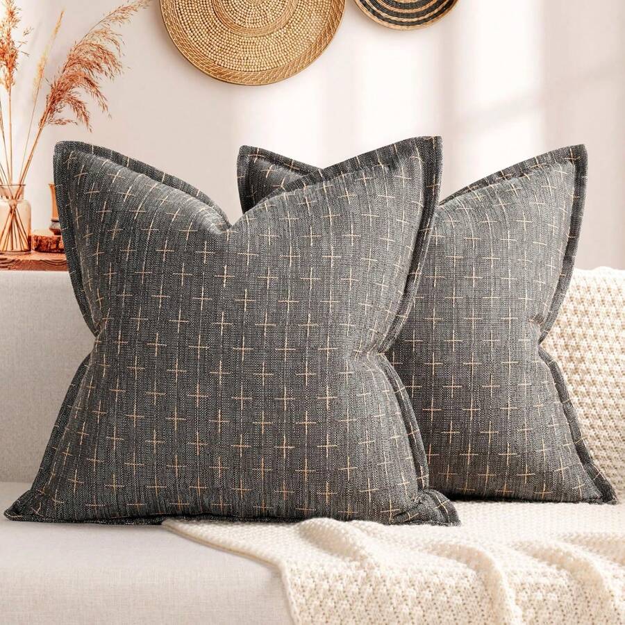 1pc Linen Jacquard Farmhouse Style Cushion Cover, Minimalist & Casual For Daily Use
