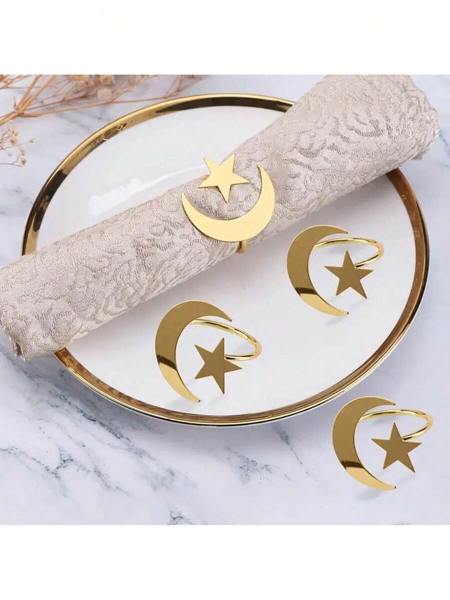 5 pièces Porte-serviettes étoile et lune, convient pour anniversaire, mariage, Saint-Valentin, Pâques, décoration de table, fête, rassemblement familial, décoration de la maison, fournitures pour fête à thème, accessoires de cuisine