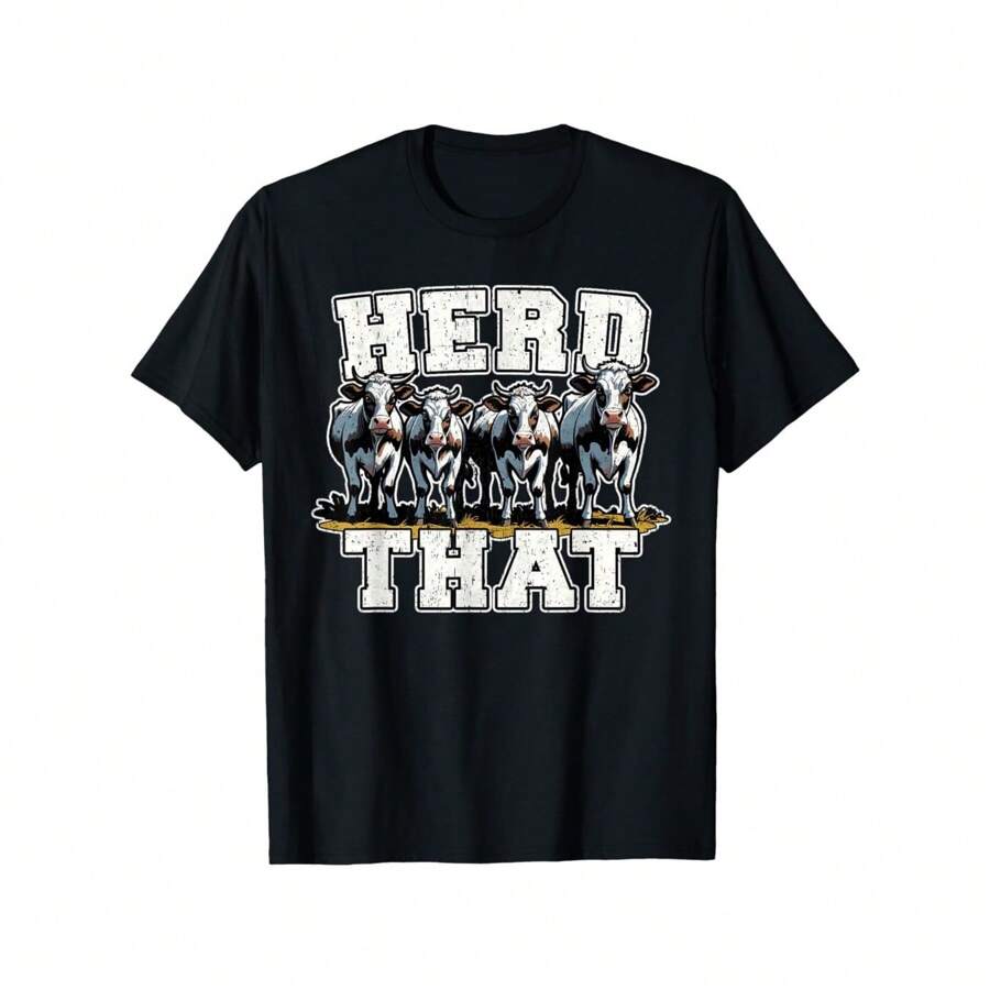 Herd That Funny Cow Lover Farmer T-Shirt, 100% Cow Shirts For Women Mom Family Friends, Black Round Cow Shirts, Soft Breathable Colorfast Women'S Casual Short Sleeve Top For Spring & Summer (S-XXL, 180g)