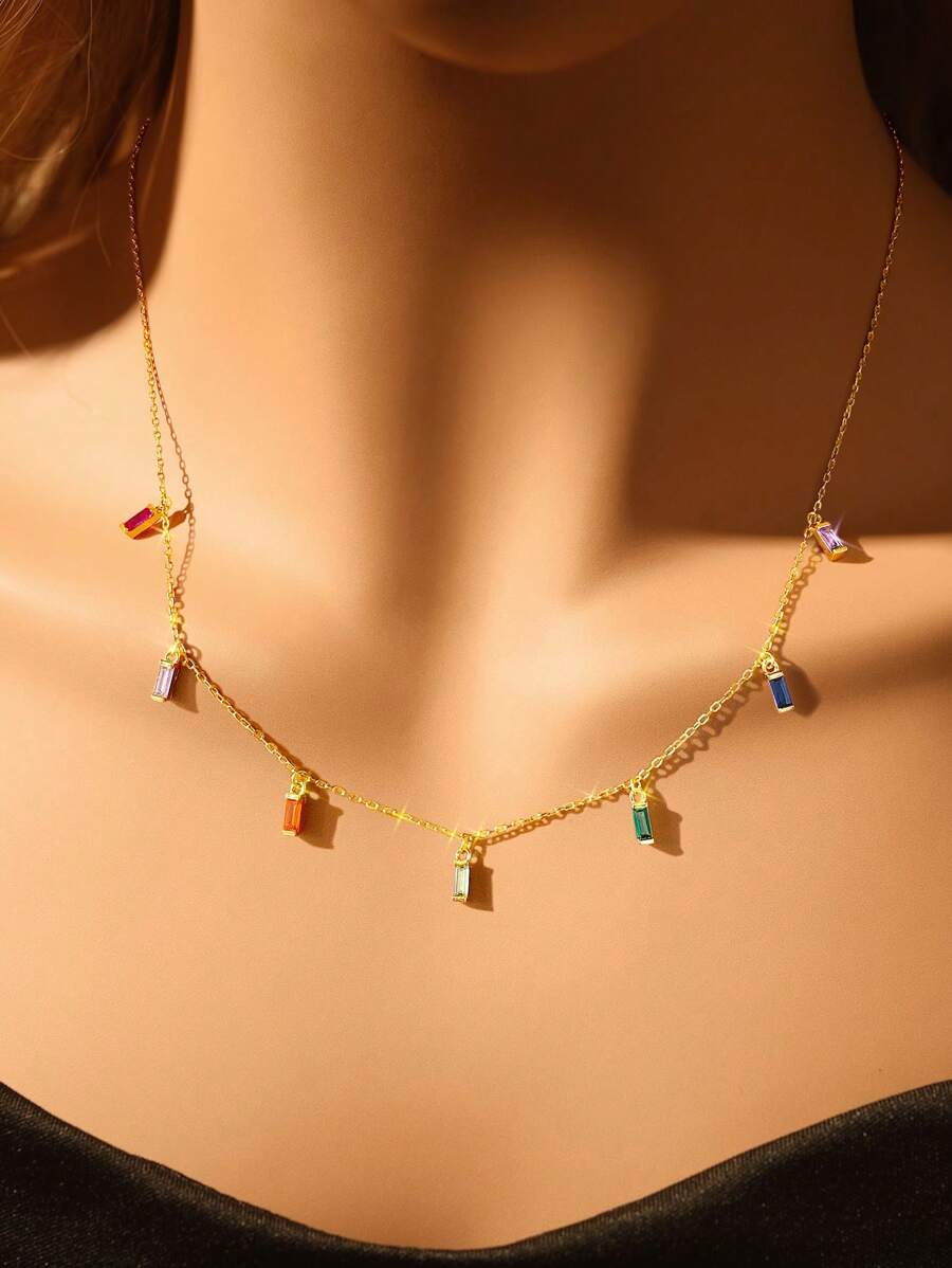 1pc Exquisite Seven-Color Tassel Necklace, S925 Pure Silver Luxury Fashion Necklace, Exquisite Jewelry Gift, Suitable For Girls To Wear Daily And Decorate On Dates.