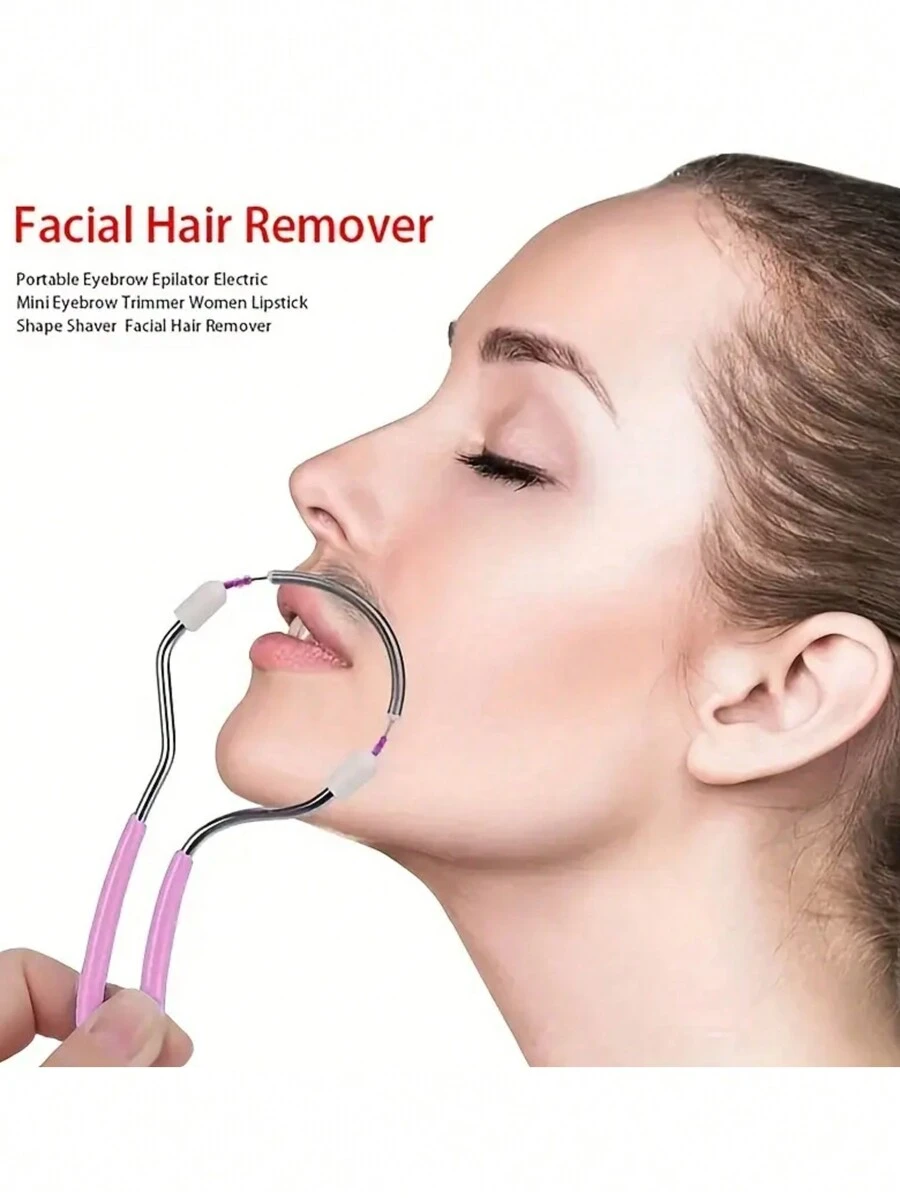 1 pieza Removedor de vello facial, depilación de vello por hilos de muelle para labios, mentón, cara y cuello, cuidado personal esencial, (rosa), productos y accesorios para el cabello para barbería, salón de belleza y artículos de viaje esenciales