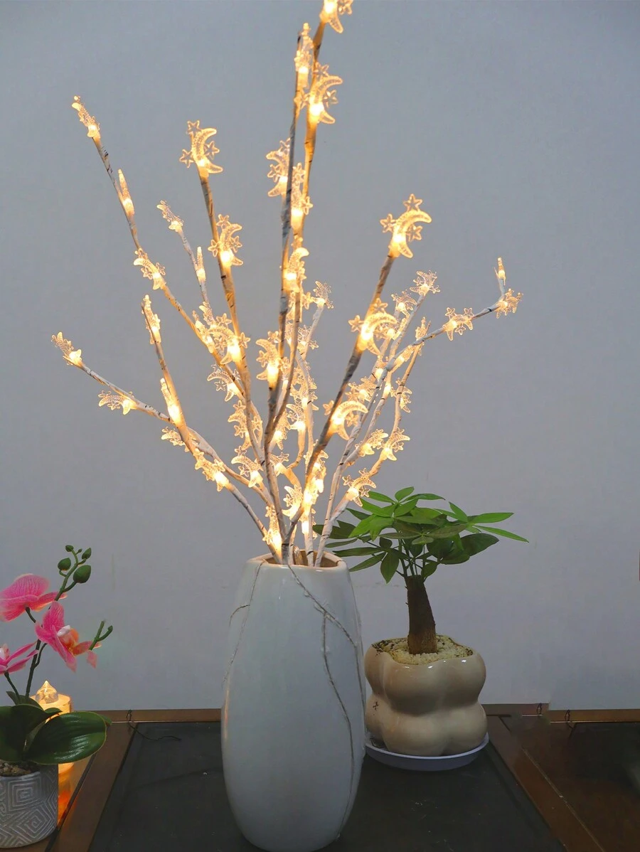 1 Star Ring Moon Branch Light With 20 Battery-Powered LED Lights. These Glowing Willow Branches Are Perfect For Home Decor, Holiday And Wedding Party Decorations (Batteries Not Included)