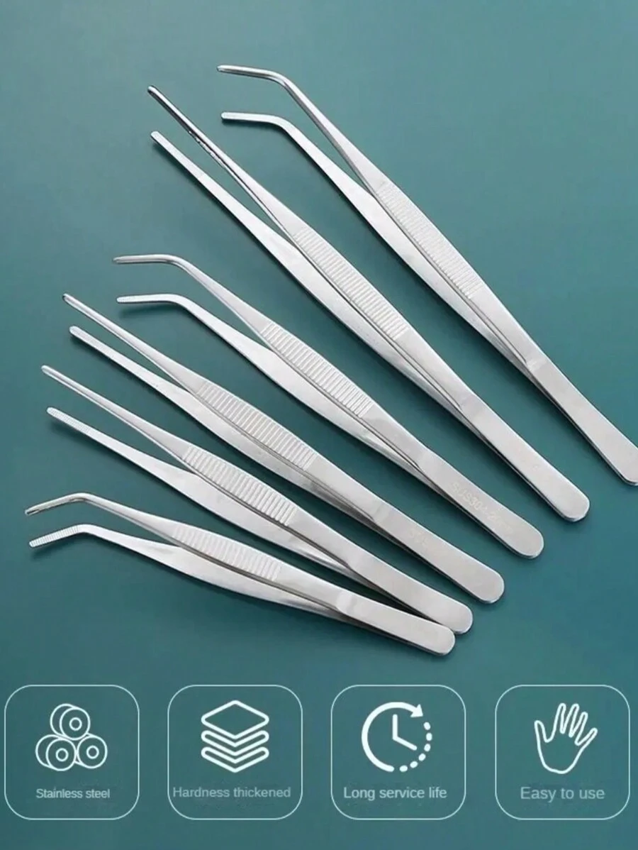 3pcs Stainless Steel Multifunctional Steel Elbow Tweezers Long Pliers Medical Tweezers Feeding Tool Anti-Slip