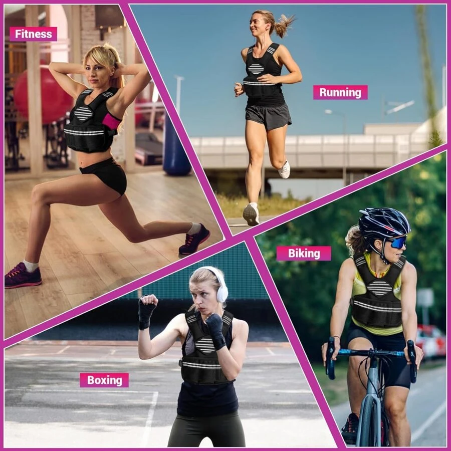 Women Adjustable Workout Weighted Vest With Reflective Strip And Large Pocket For Training Running Jogging