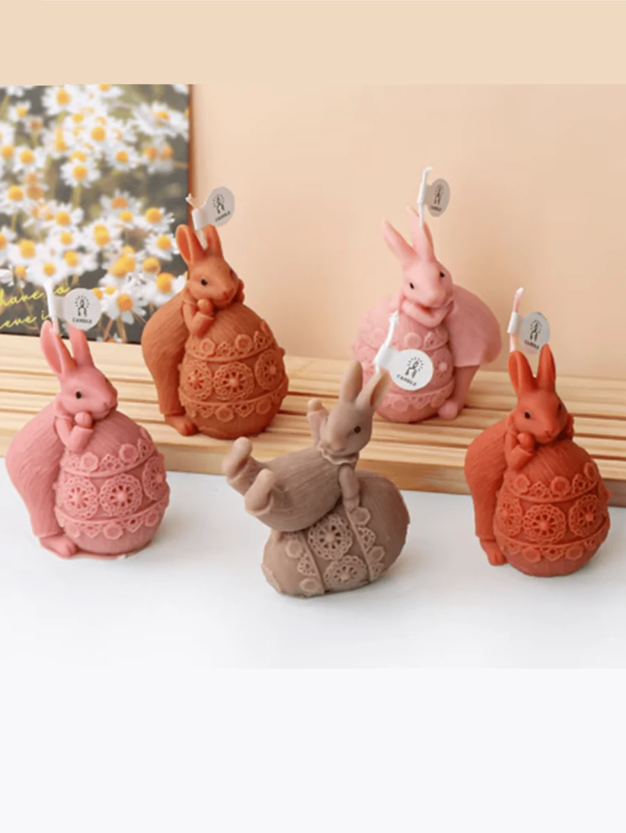 Molde de silicona con diseño de conejito de Pascua y huevo para hacer velas perfumadas, moldeado de resina y manualidades de cemento - Molde asimétrico de conejo y huevo para hacer joyas DIY, arte y regalos festivos