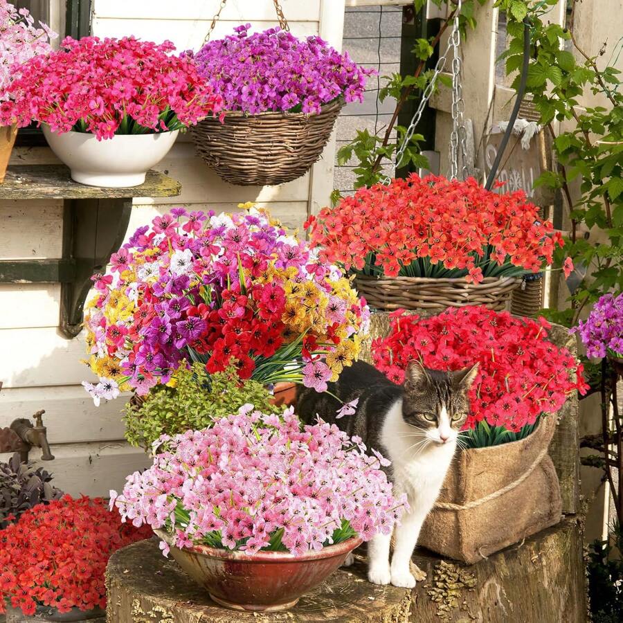8Pack/5pcs/2pcs Artificial Flowers Silk Flowers Artificial Bouquet Red Faux Flowers UV Resistant Outdoor Plants No Fade For Home Wedding Shrub Garden Porch Window Room Decoration Gifts Birthday Graduation