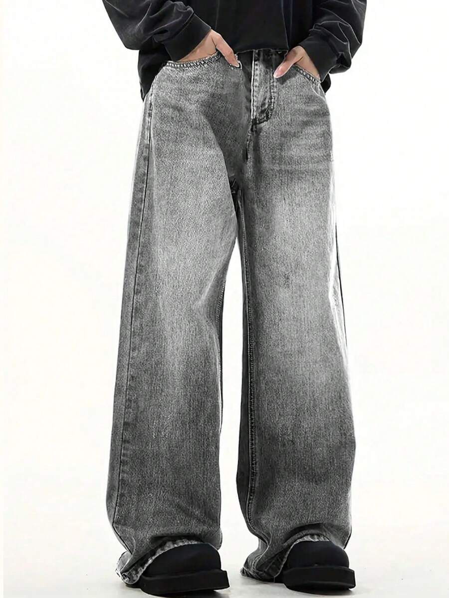 Men's Casual Loose Fit Vintage Pocket Denim Jeans, Everyday Wear