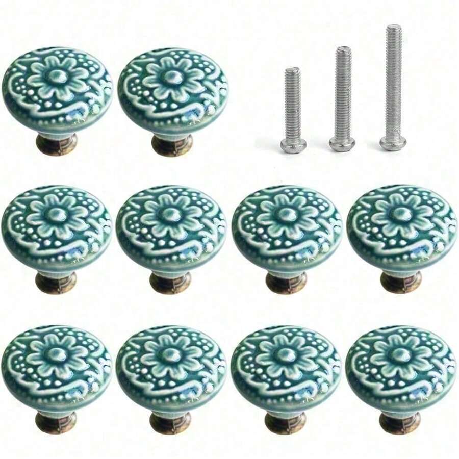 1/2/3/5/6/8/10/12/15/20 pièces Boutons de cuisine en céramique de 1 à 2,5 pouces pour tiroirs, commodes. Boutons ronds pour commode et poignées de tiroirs pour décoration de meubles de maison. Boutons en céramique avec vis de 3 tailles différentes