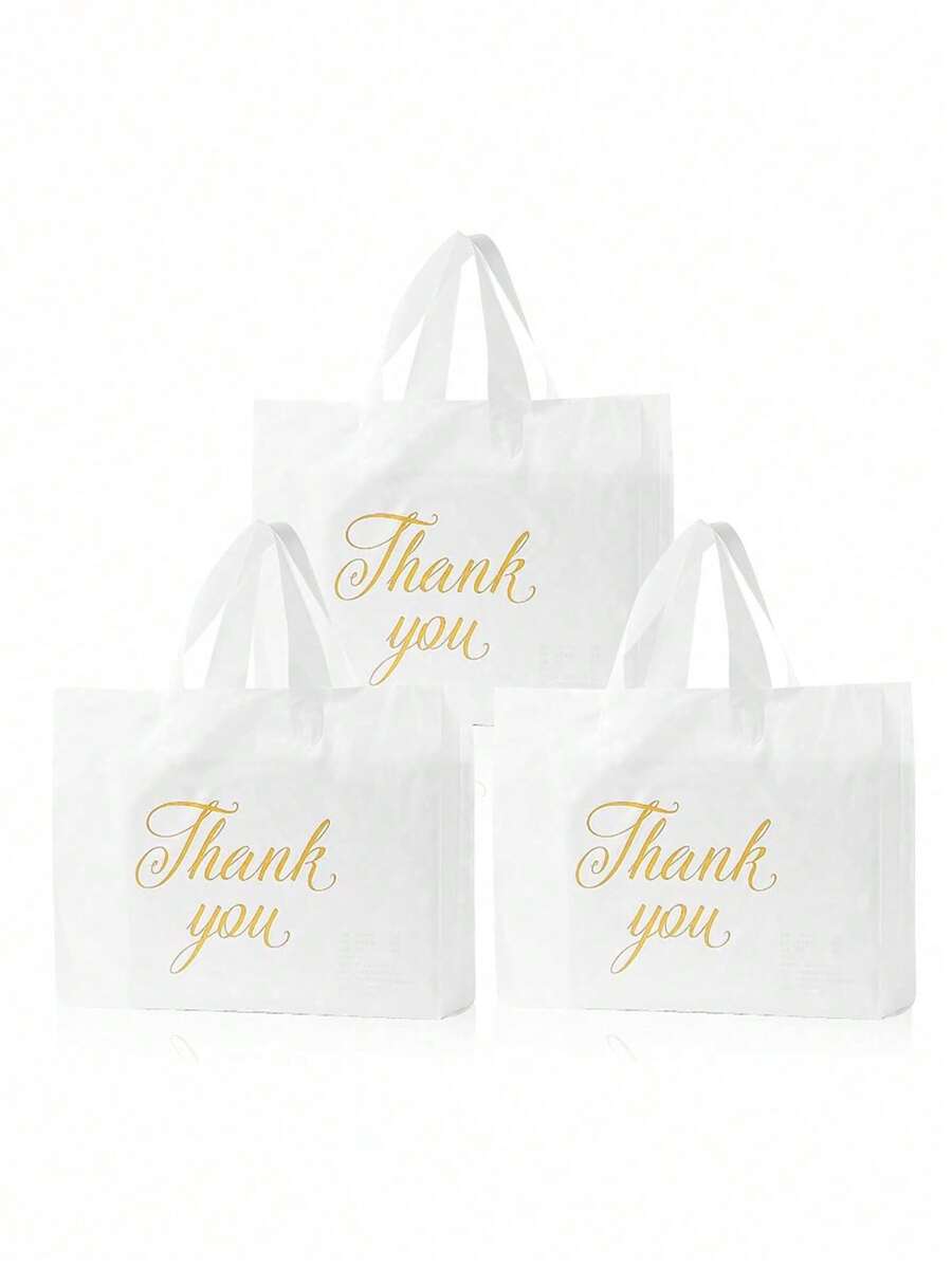 10pcs/50pcs/Pack Reusable Party Gift Bag With Handle Thank You Print,Suitable For Retail Clothing,Christmas