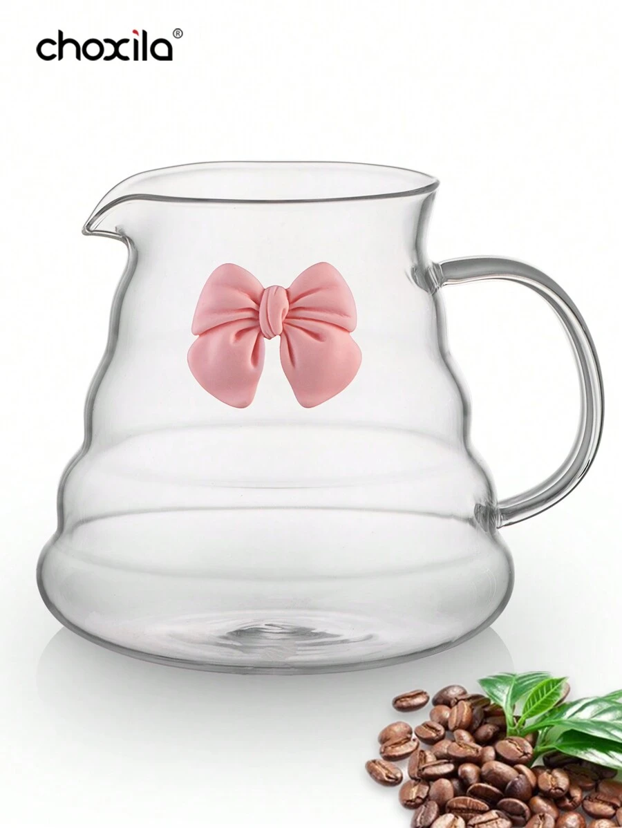 choxila 1pc Pink Bowknot Pour Over Coffee Pot Without Lid, High Borosilicate Glass Coffee Server, Cloud Shaped Clear Coffee Carafe, For Home, Office, Outing Back To School
