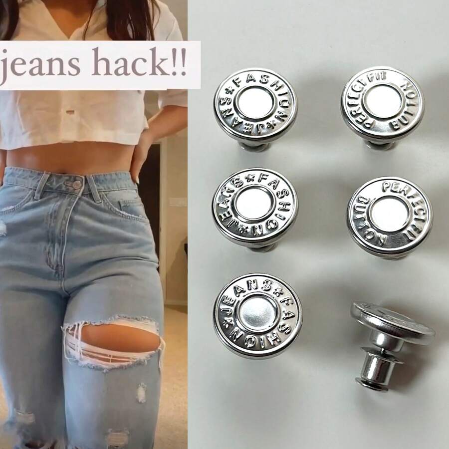 Set de 6 botones premium de acero inoxidable y aleación, botones desmontables sin costura para vaqueros, chaquetas y manualidades DIY