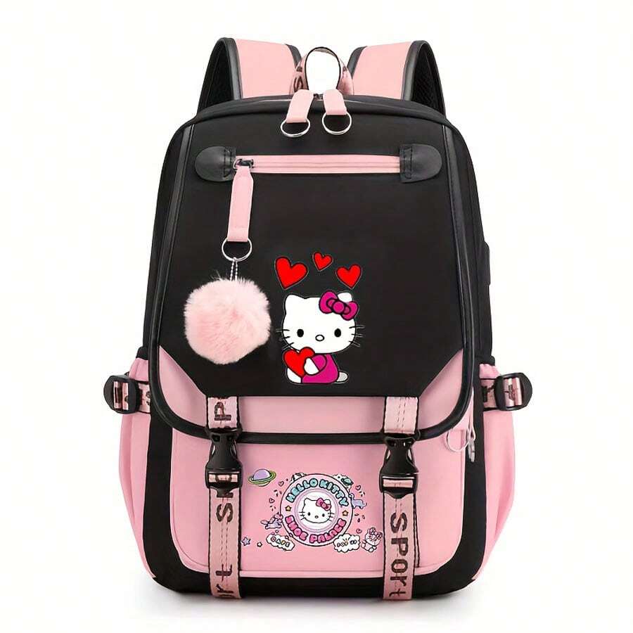 Sanrio Sanrio Hello Kitty Cute Large Capacity Backpack, Student Backpack Simple Casual Backpack With Headphone Jack And Charging Port