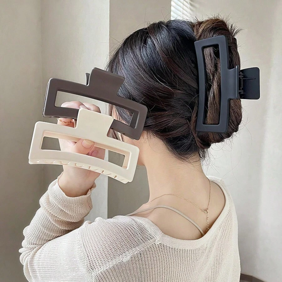 3pcs/1pc Extra Large Hair Claws Suitable For Thick Hair, Square Hair Clips For Women, Rectangular Non-Slip Clips,Hair Accessories,Claw Clips,Hair Jaw Clip,Hair Clutch