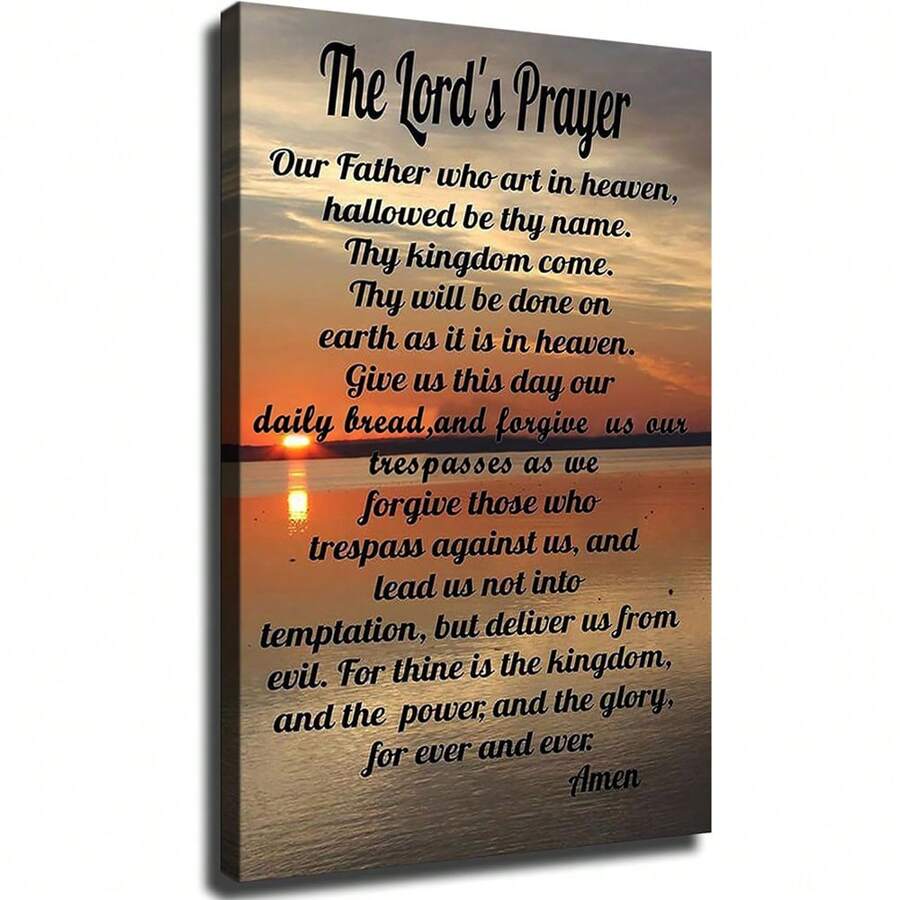 1PCS Framed Lord's Prayer Bible Wall Sticker Our Father Poster Print Canvas Art And Wall Decor, Home Office Decor, Suitable For Living Room, Bedroom, Office, Dining Room, Study, Bathroom, Office, Hotel, Coffee Shop, Apartment, Studio Corridor Wall Decor