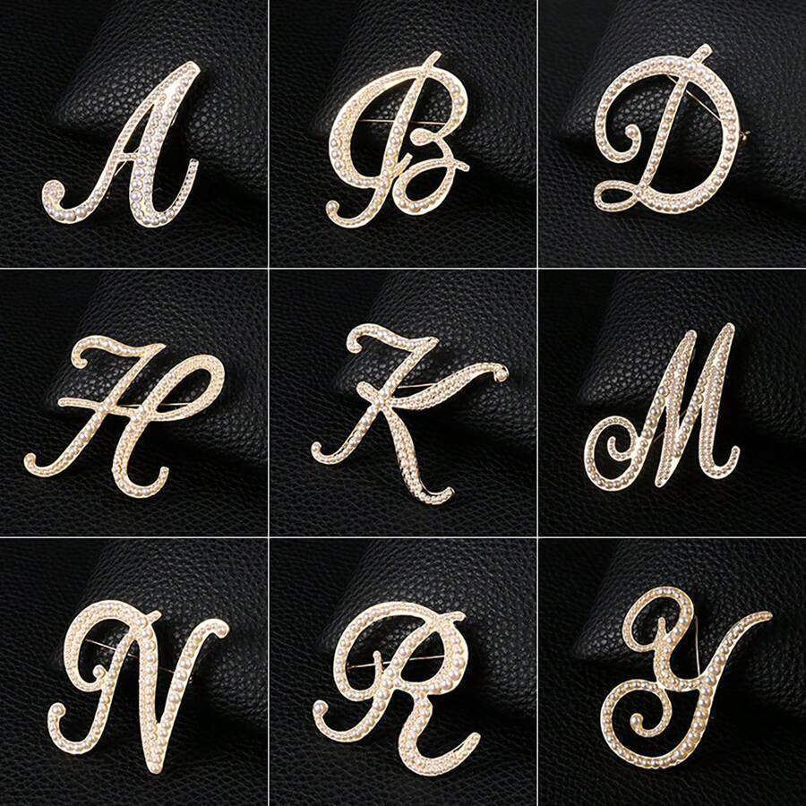 26pcs Pearl Letter Brooch Pins, Vintage Clothing Decorative Accessories, Anti-Slip Fastener Accessory