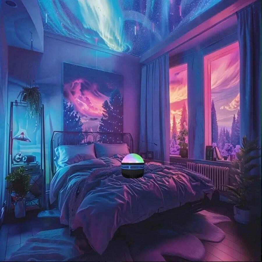 1pc Multifunctional Northern Lights Night Light - 7 Color Remote Control Projection, Dreamlike Bedroom And Living Room Ambiance, Ideal Holiday Gift