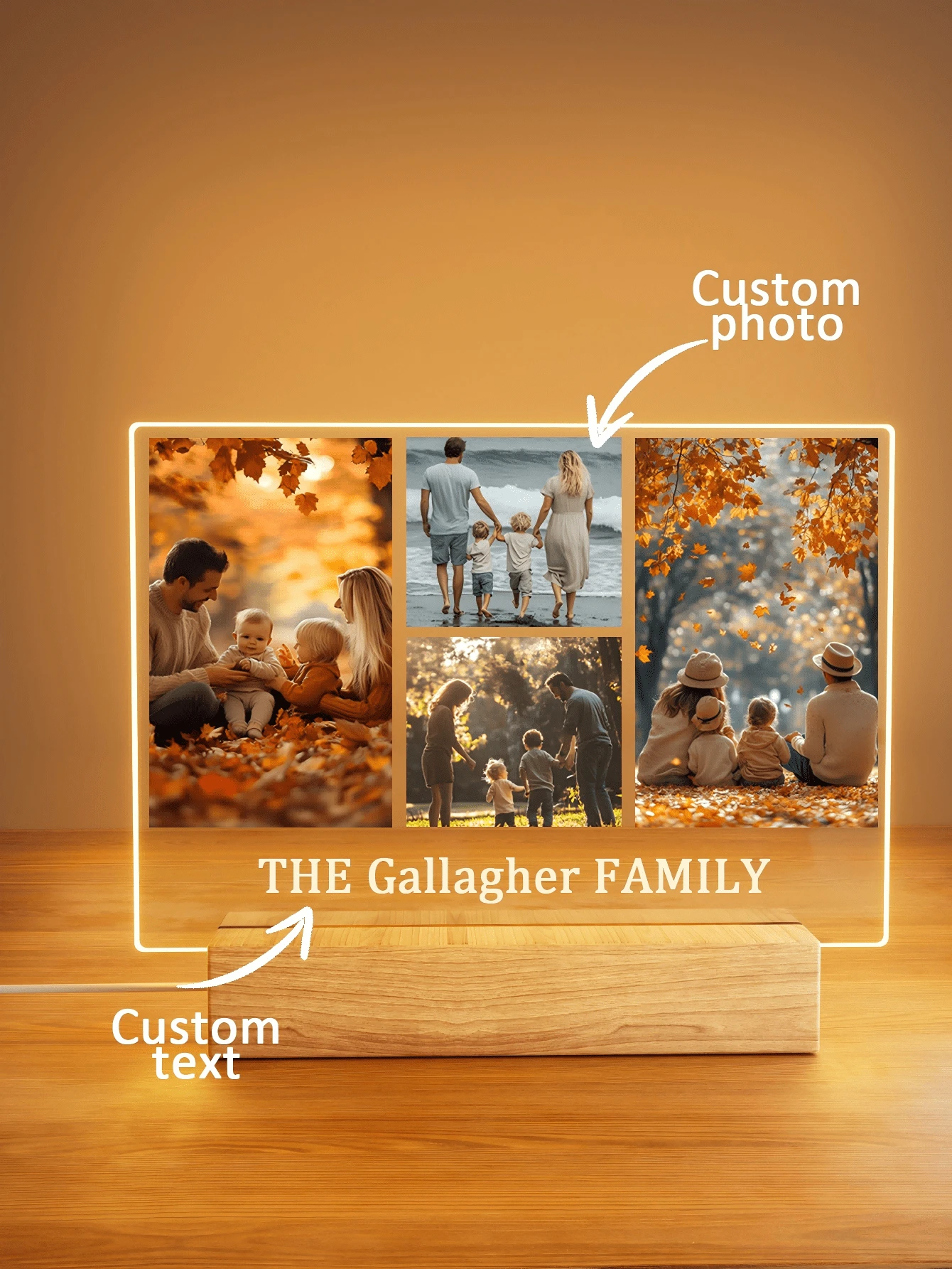1 peça de texto personalizado presente especial design de impressão acrílica foto personalizada, luz assimétrica 3D decoração engraçada mesa de reunião luz noturna quarto, decoração de feriado, luz de atmosfera de festa, pequena luz de mesa para cozinha, presente namorado/namorada, presente pai/mãe, presente de casal/melhor amigo decoração de sala de estar luz, decoração de escritório em casa luz noturna com interruptor USB, luz quente