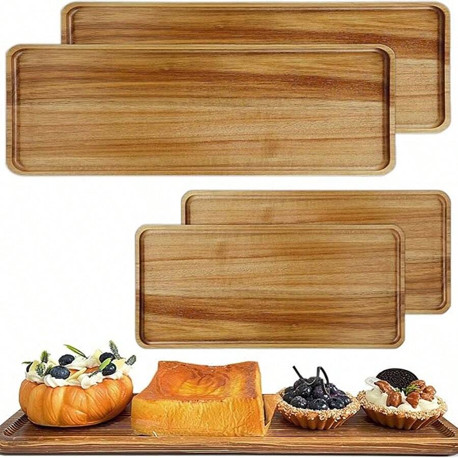 1/2 piezas, Bandeja de madera de acacia, bandejas rectangulares de madera maciza, bandejas ovaladas de madera, son perfectas para separar especias, aperitivos, té, platos principales y carnes, platos de servir