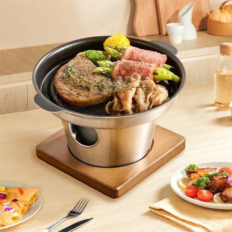 1 pièce Mini barbecue à grille, poêle à alcool pour 1 personne, barbecue sans fumée à domicile, plaque de grill extérieure, four de rôtissage, ustensiles de cuisson de viande