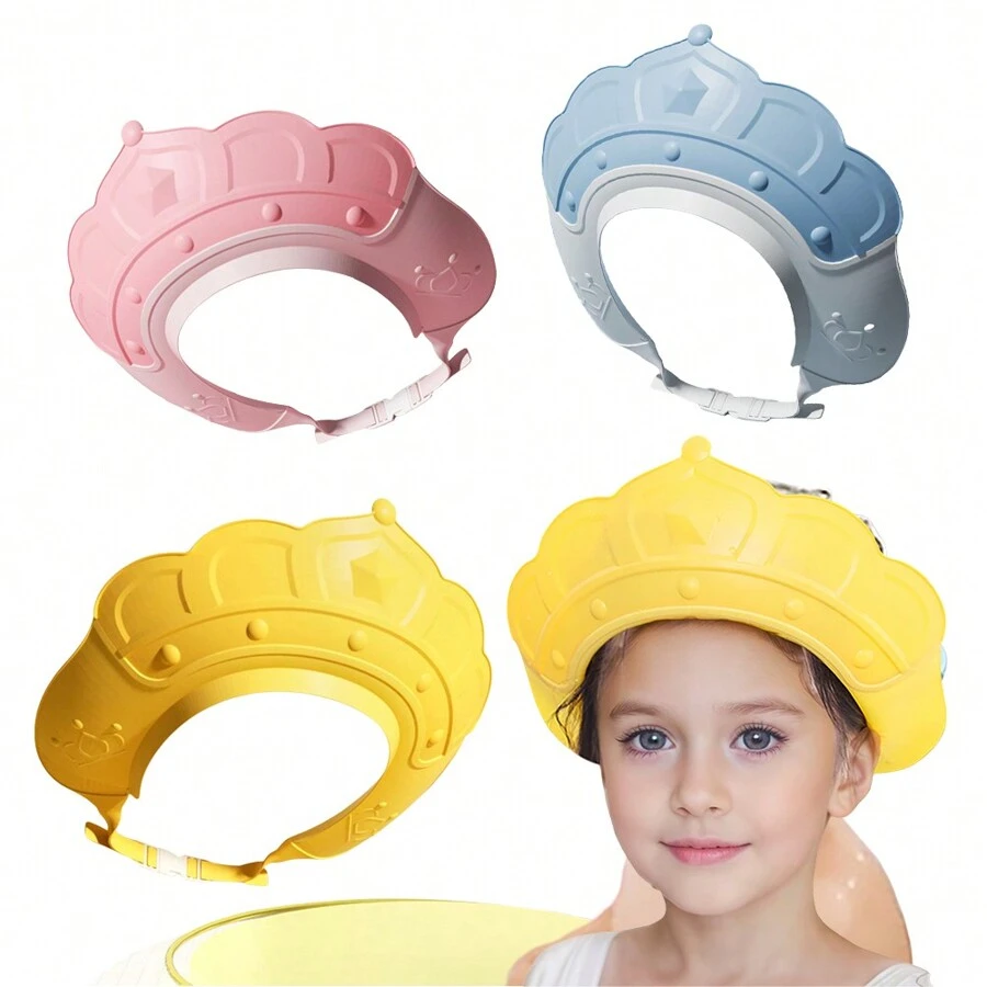 Shower Cap Crown Adjustable Waterproof Shampoo Hat - -Friendly Bath Safety Protection, Soft TPE & Durable PP, For Ages 3-12 Years - Variety Of Colors