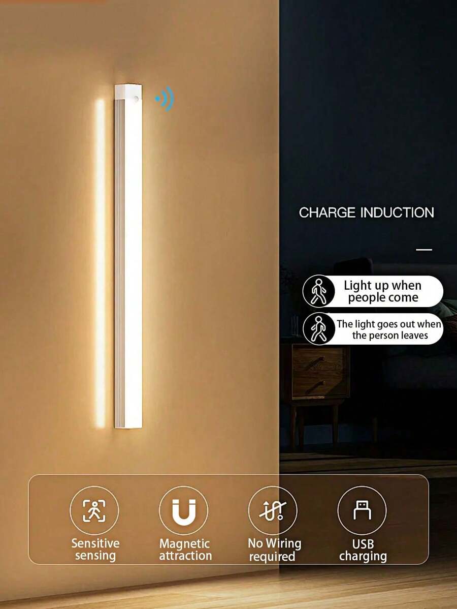 1 pieza Luz nocturna inalámbrica con sensor de movimiento, luz blanca/cálida, adecuada para gabinete, escaleras, cocina, dormitorio; luz nocturna magnética recargable, ideal para pasillos, armarios, decoración del hogar