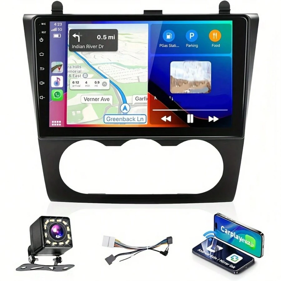 1+32G For Nissan For Altima 2008 2009 2010 2011 2012 Manual A/C Wireless Car Player Android Car Stereo Radio With Android Auto MirrorLink HiFi Audio, 9" Touchscreen Wireless Car Radio With GPS WiFi Backup Camera