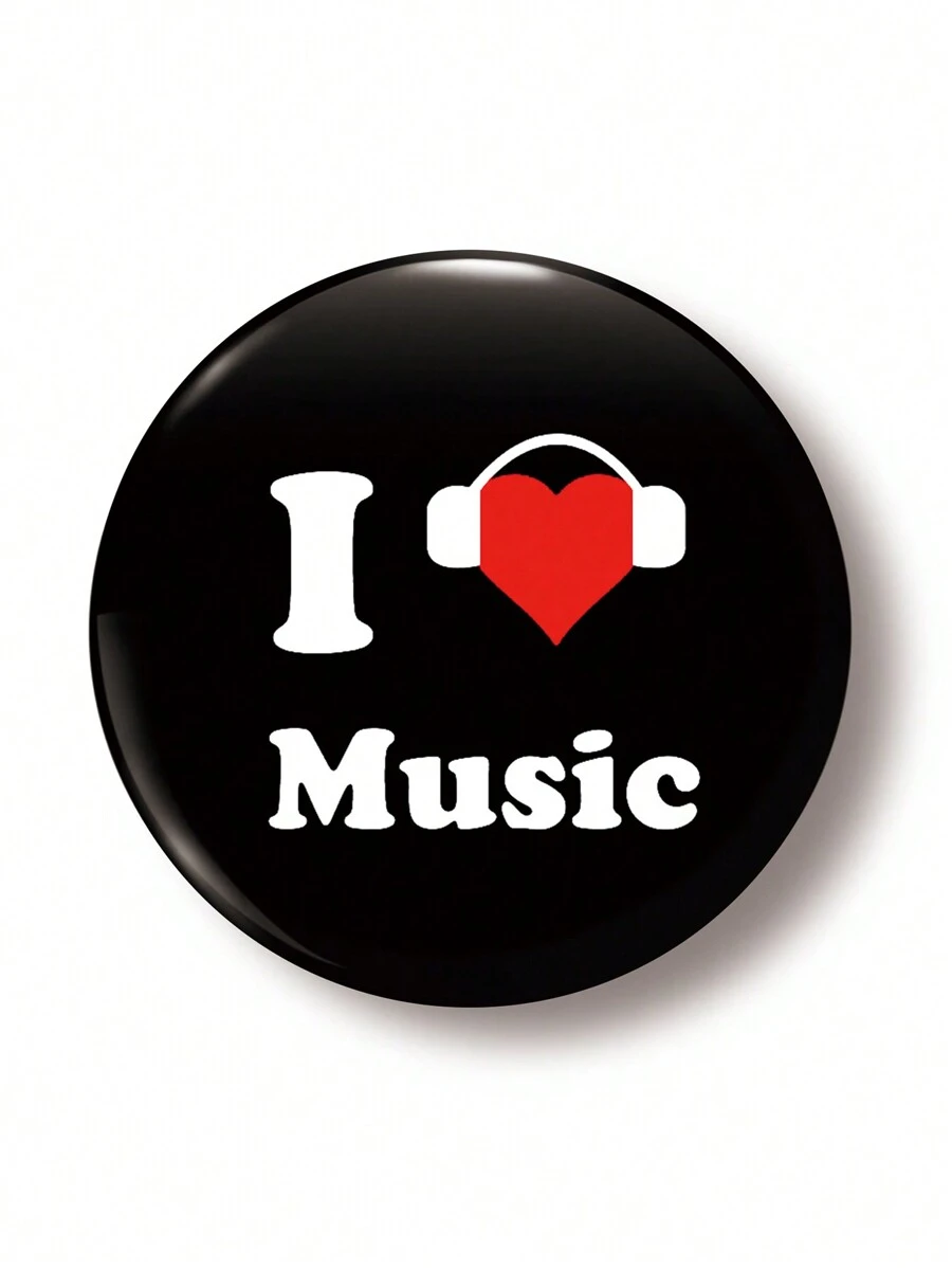 1pc 4.4cm/1.73inch "I LOVE MUSIC" Pattern Safety Pin Badge, Button Brooch, Suitable For Attaching On Clothing, Bags, Backpacks, Fun Gift For Friends And Family