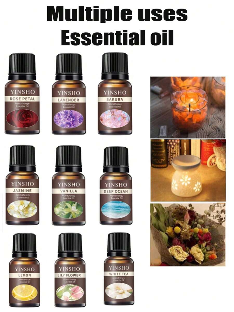 9pcs Fragrance Essential Oils, 8/6/4/2/1pc Fragrance Essential Oils, 10ml Oil-Soluble Essential Oils, Oil-Based Fragrance Pen Refill, Suitable For Scented Candles, Scented Stones, Scented Balm, Scented Bags, Scented Tablets