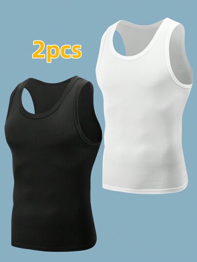 2pcs/Set Men's Fitness Tank Top, Outdoor Sports Running Shirt