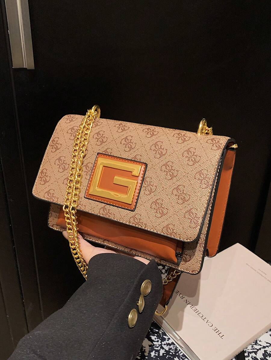 1pc Bolsa Bolsa 2024 Nova Moda Cor Sólida Coringa Quadrado Retro Impresso Corrente Bolsa Mensageiro 2024 Nova Moda Ocidental Bolsa de Ombro Bolsa de Axila Bolsa Mensageiro Bolsas